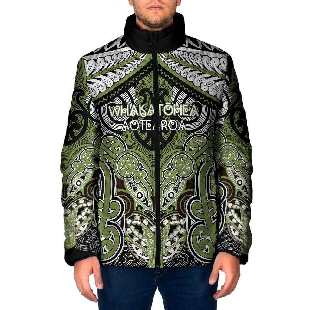 Aotearoa Iwi Whakatohea Personalised Padded Jacket Maori Kowhaiwhai Pattern LT19 Men Olive Green - Polynesian Pride