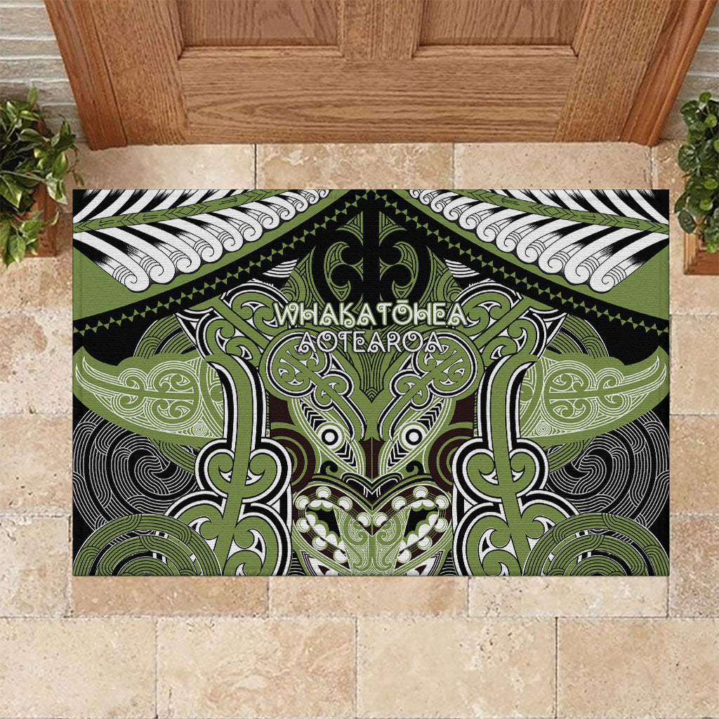 Aotearoa Iwi Whakatohea Rubber Doormat Maori Kowhaiwhai Pattern LT19 Olive Green - Polynesian Pride