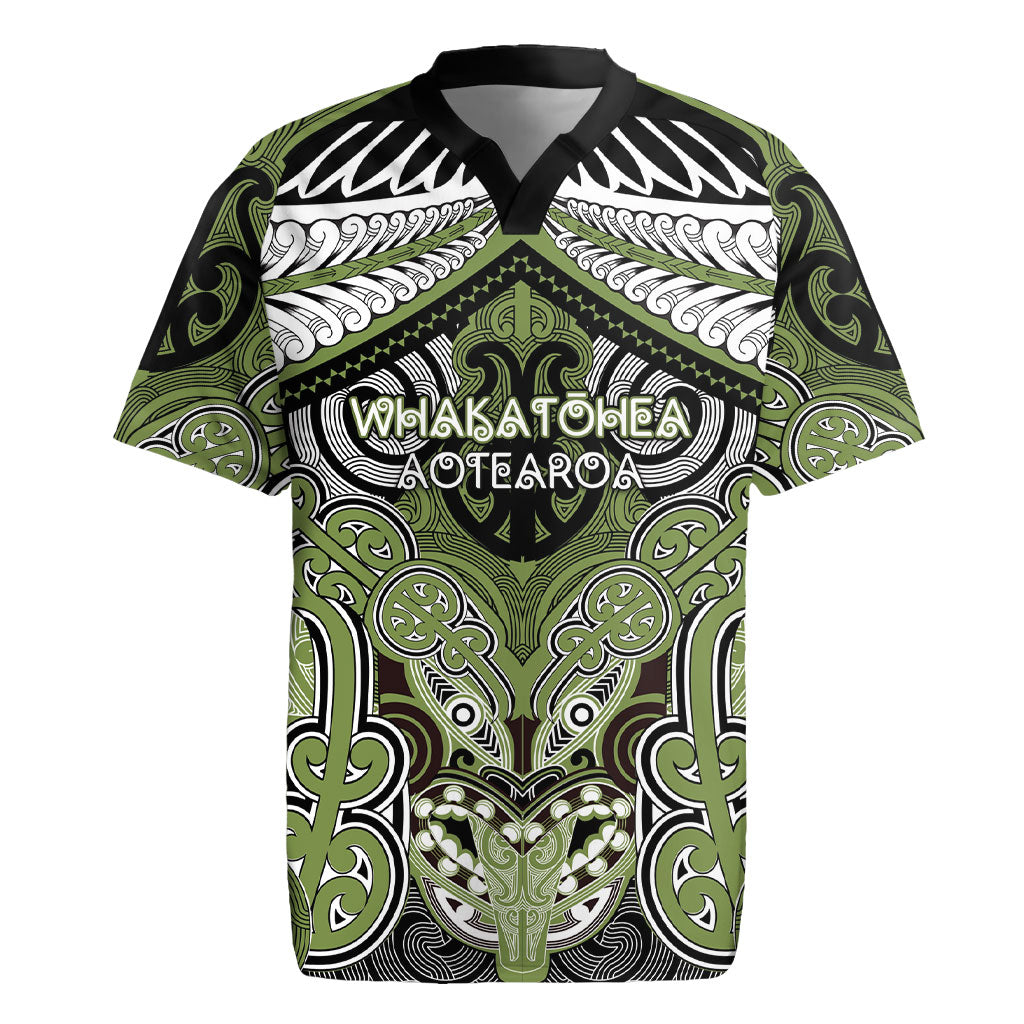 Aotearoa Iwi Whakatohea Personalised Rugby Jersey Maori Kowhaiwhai Pattern LT19 Olive Green - Polynesian Pride