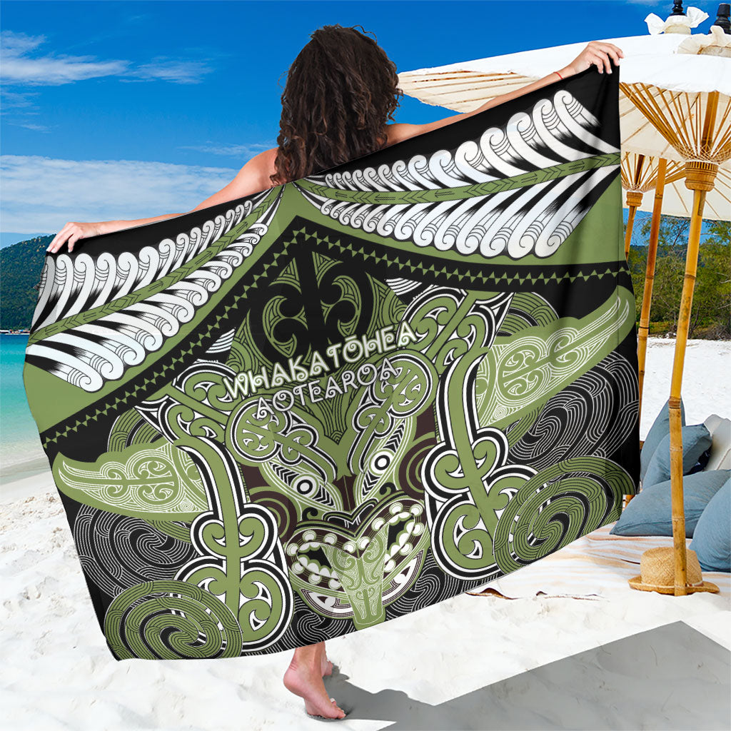 Aotearoa Iwi Whakatohea Sarong Maori Kowhaiwhai Pattern LT19 One Size 44 x 66 inches Olive Green - Polynesian Pride
