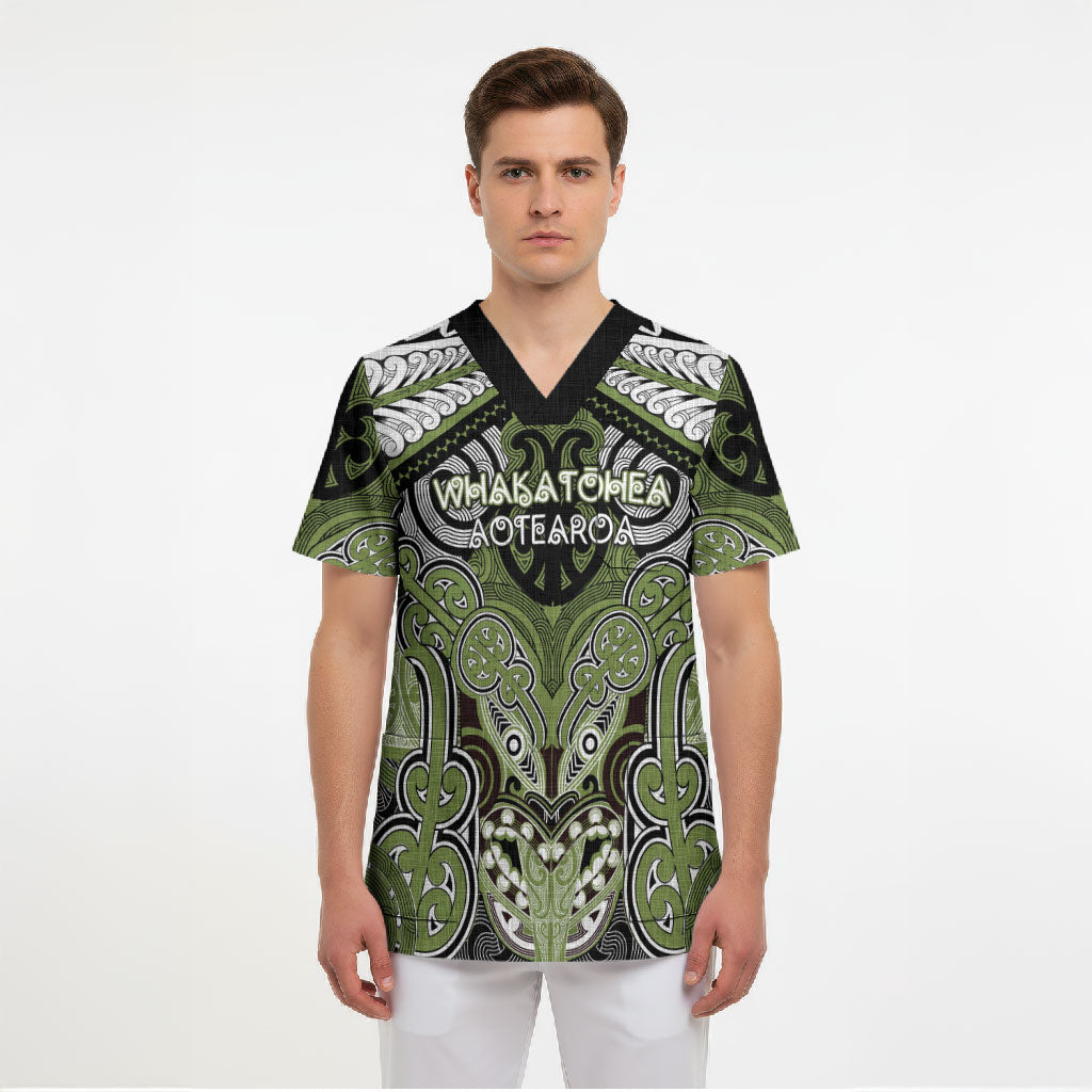 Aotearoa Iwi Whakatohea Personalised Scrub Top Maori Kowhaiwhai Pattern