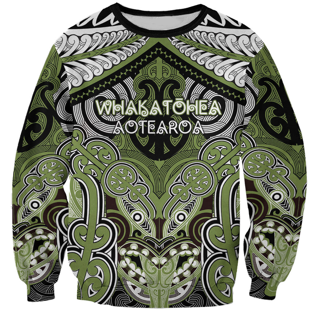 Aotearoa Iwi Whakatohea Personalised Sweatshirt Maori Kowhaiwhai Pattern LT19 Unisex Olive Green - Polynesian Pride
