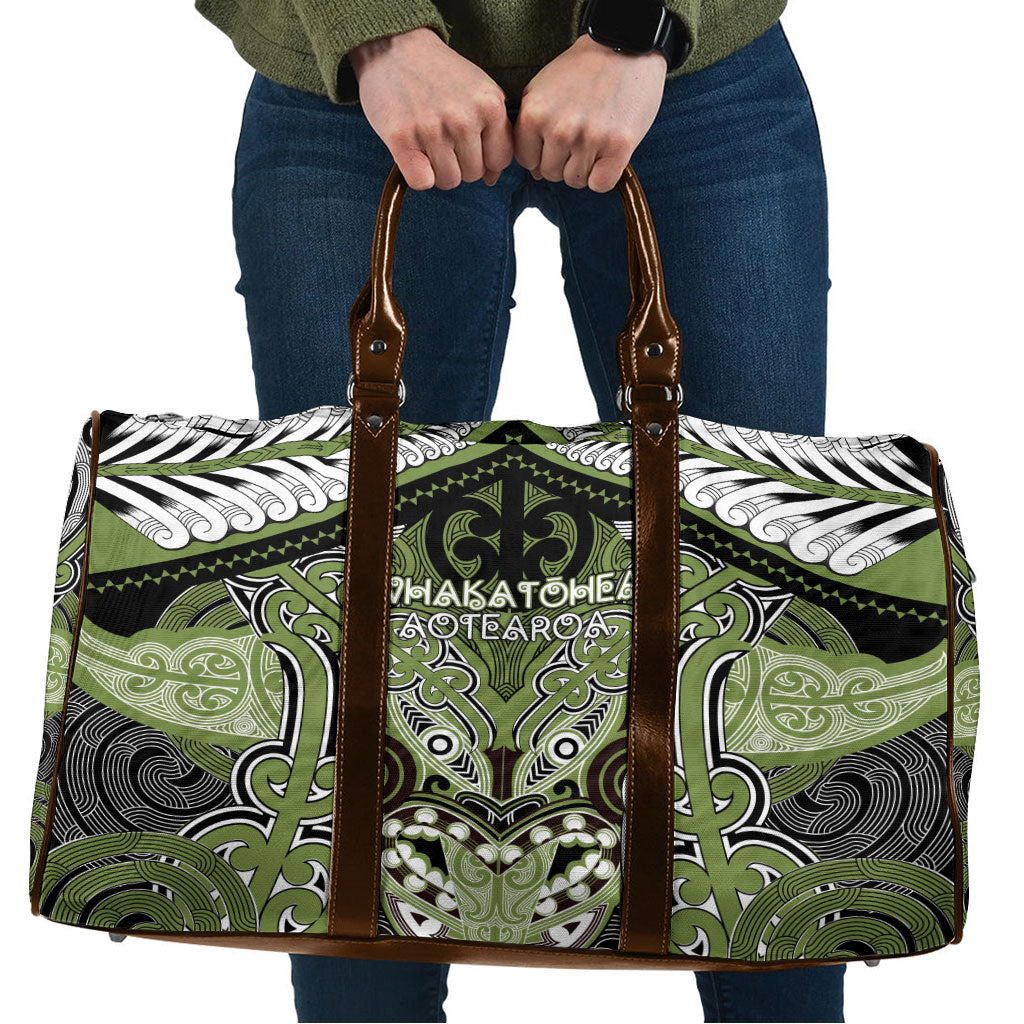 Aotearoa Iwi Whakatohea Travel Bag Maori Kowhaiwhai Pattern LT19 Olive Green - Polynesian Pride