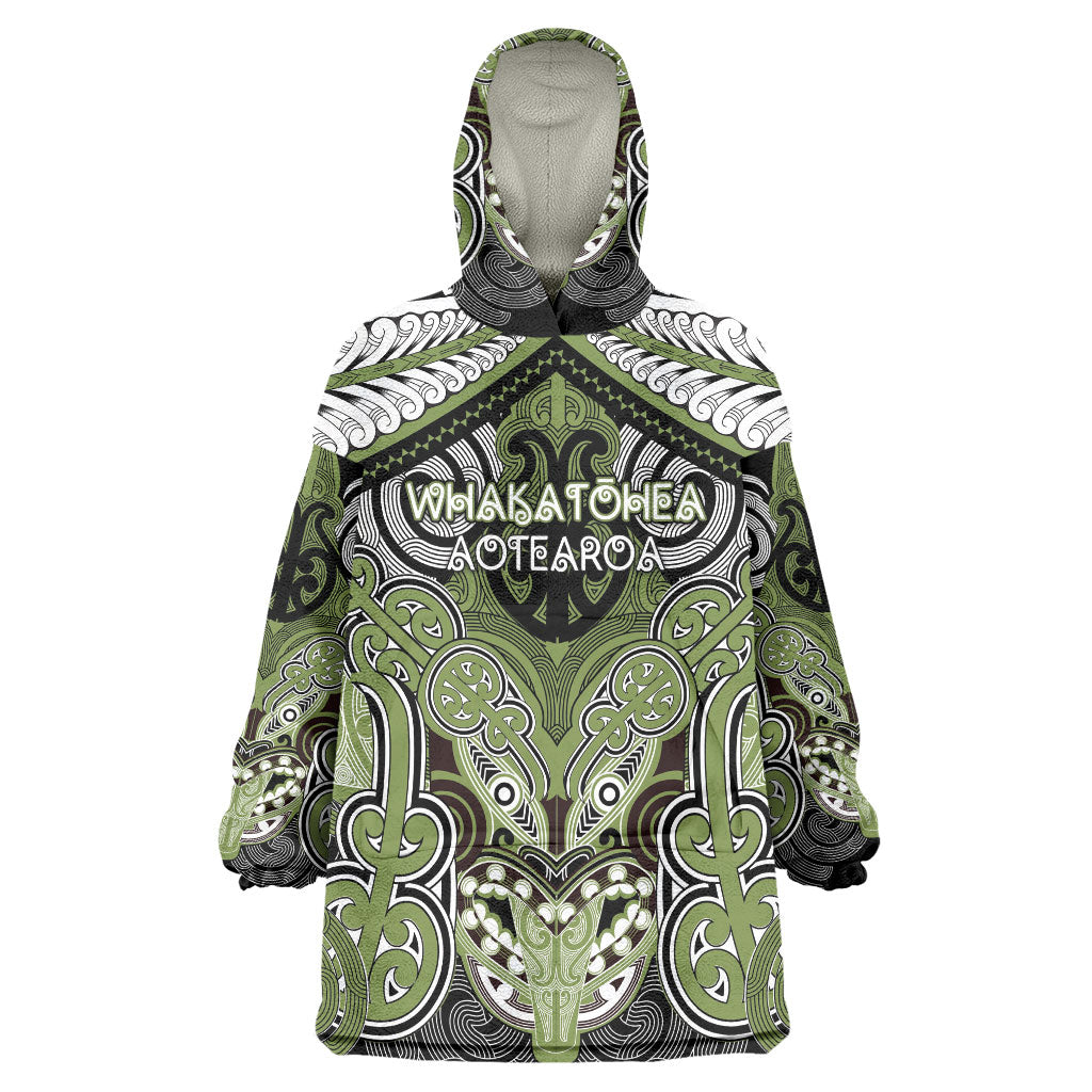 Aotearoa Iwi Whakatohea Personalised Wearable Blanket Hoodie Maori Kowhaiwhai Pattern LT19 One Size Olive Green - Polynesian Pride
