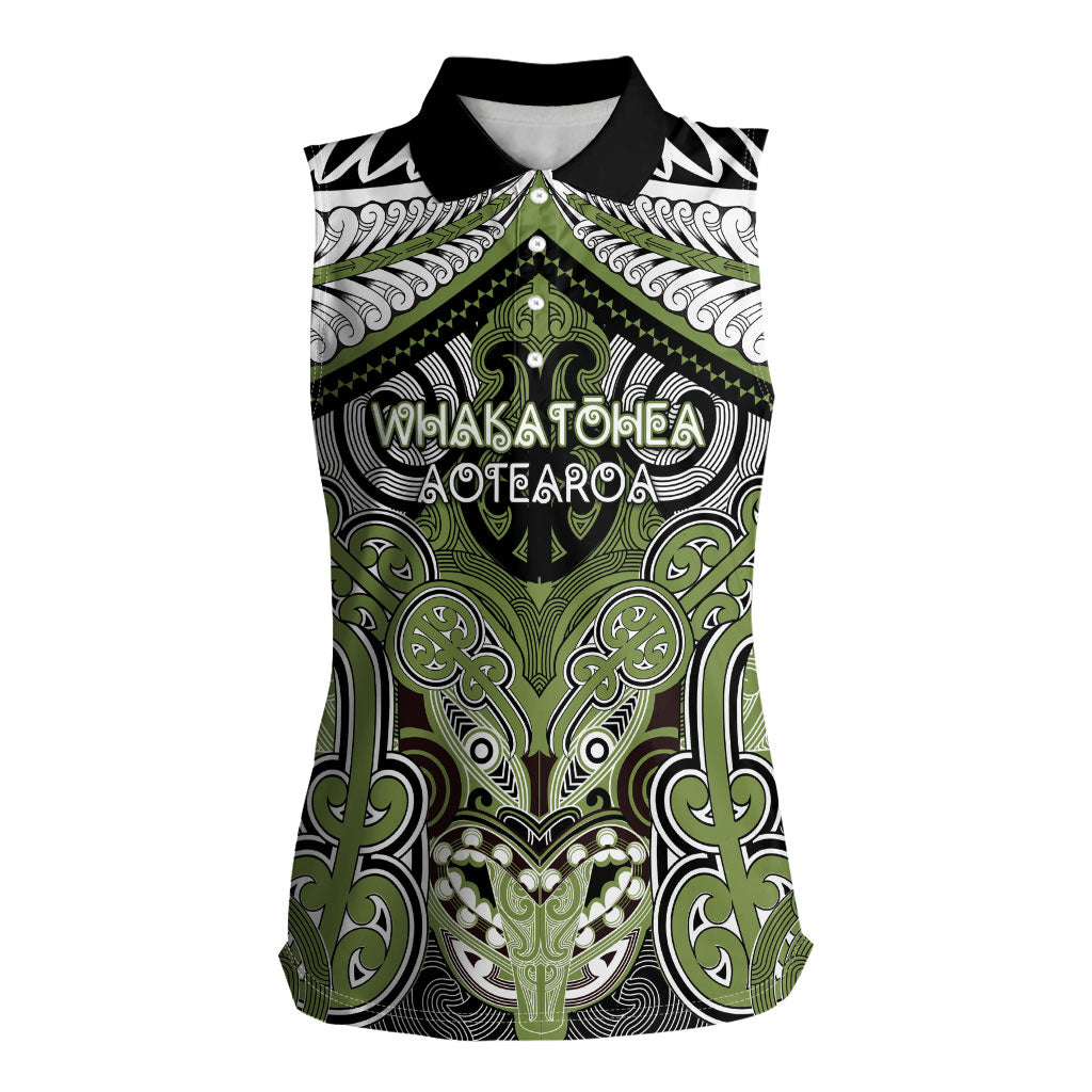 Aotearoa Iwi Whakatohea Personalised Women Sleeveless Polo Shirt Maori Kowhaiwhai Pattern LT19 Female Olive Green - Polynesian Pride