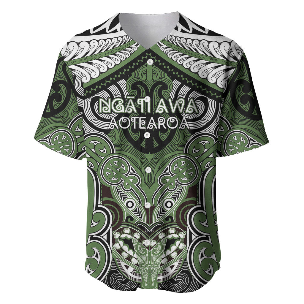 Aotearoa Iwi Ngati Awa Personalised Baseball Jersey Maori Kowhaiwhai Pattern LT19 Green - Polynesian Pride