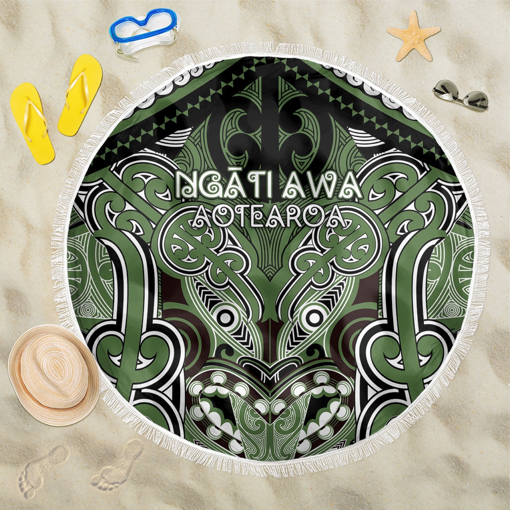 Aotearoa Iwi Ngati Awa Beach Blanket Maori Kowhaiwhai Pattern LT19 One Size 150cm Green - Polynesian Pride