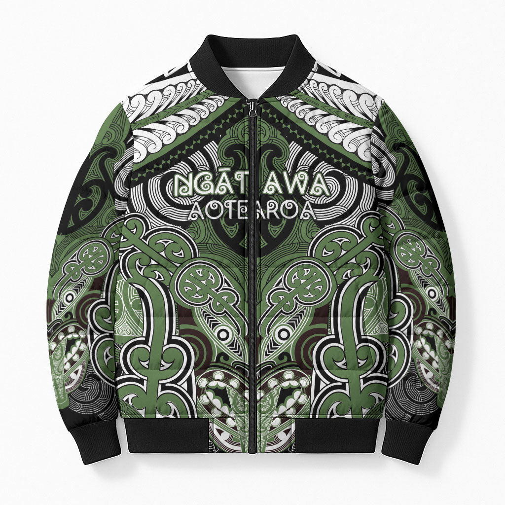 Aotearoa Iwi Ngati Awa Personalised Bomber Puffer Jacket Maori Kowhaiwhai Pattern LT19 Unisex Green - Polynesian Pride