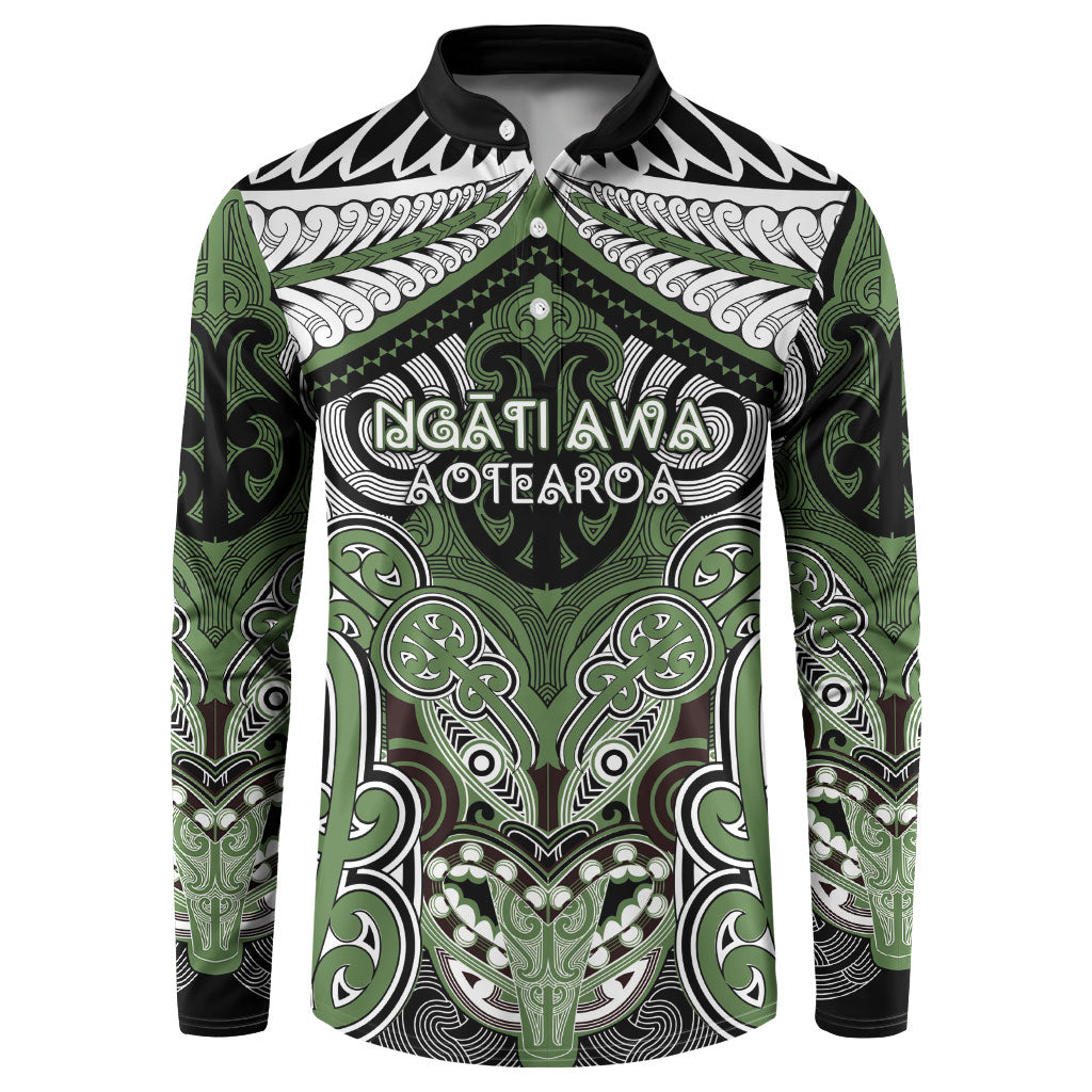 Aotearoa Iwi Ngati Awa Personalised Button Sweatshirt Maori Kowhaiwhai Pattern LT19 Green - Polynesian Pride