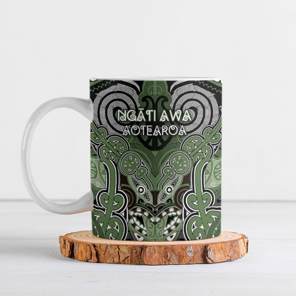 Aotearoa Iwi Ngati Awa Personalised Ceramic Mug Maori Kowhaiwhai Pattern LT19 Green - Polynesian Pride