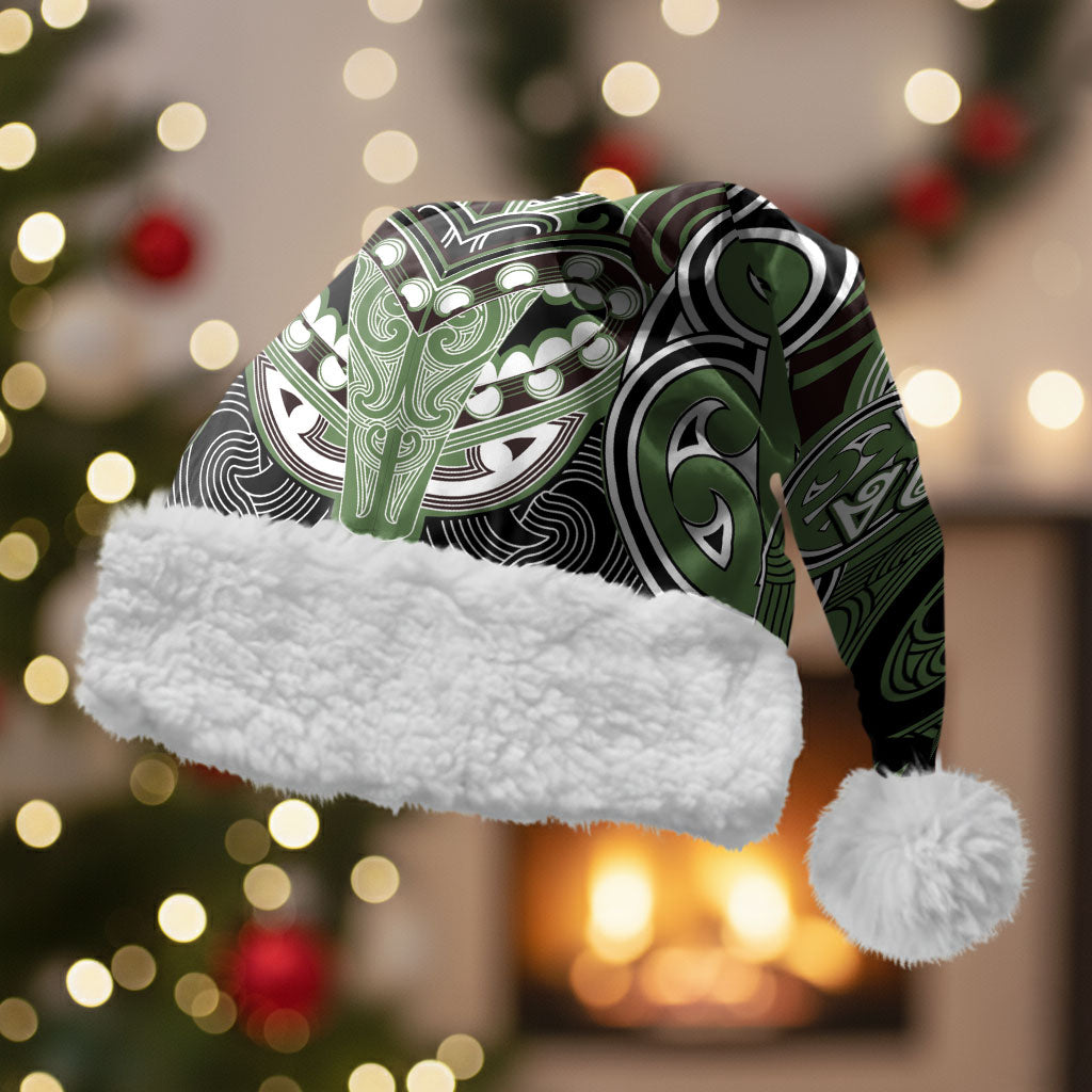 Aotearoa Iwi Ngati Awa Personalised Christmas Santa Hat Maori Kowhaiwhai Pattern LT19 With Fur Green - Polynesian Pride