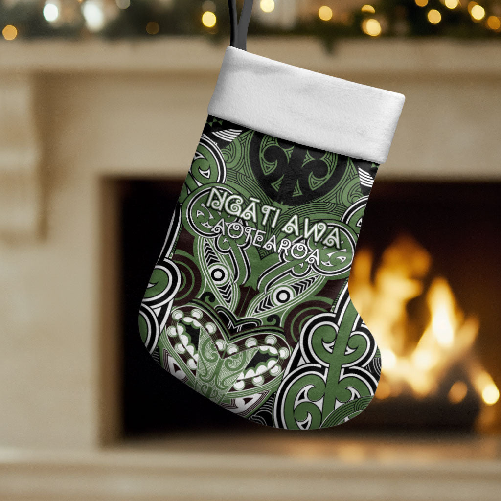 Aotearoa Iwi Ngati Awa Personalised Christmas Stocking Maori Kowhaiwhai Pattern LT19 Set of 2 Green - Polynesian Pride