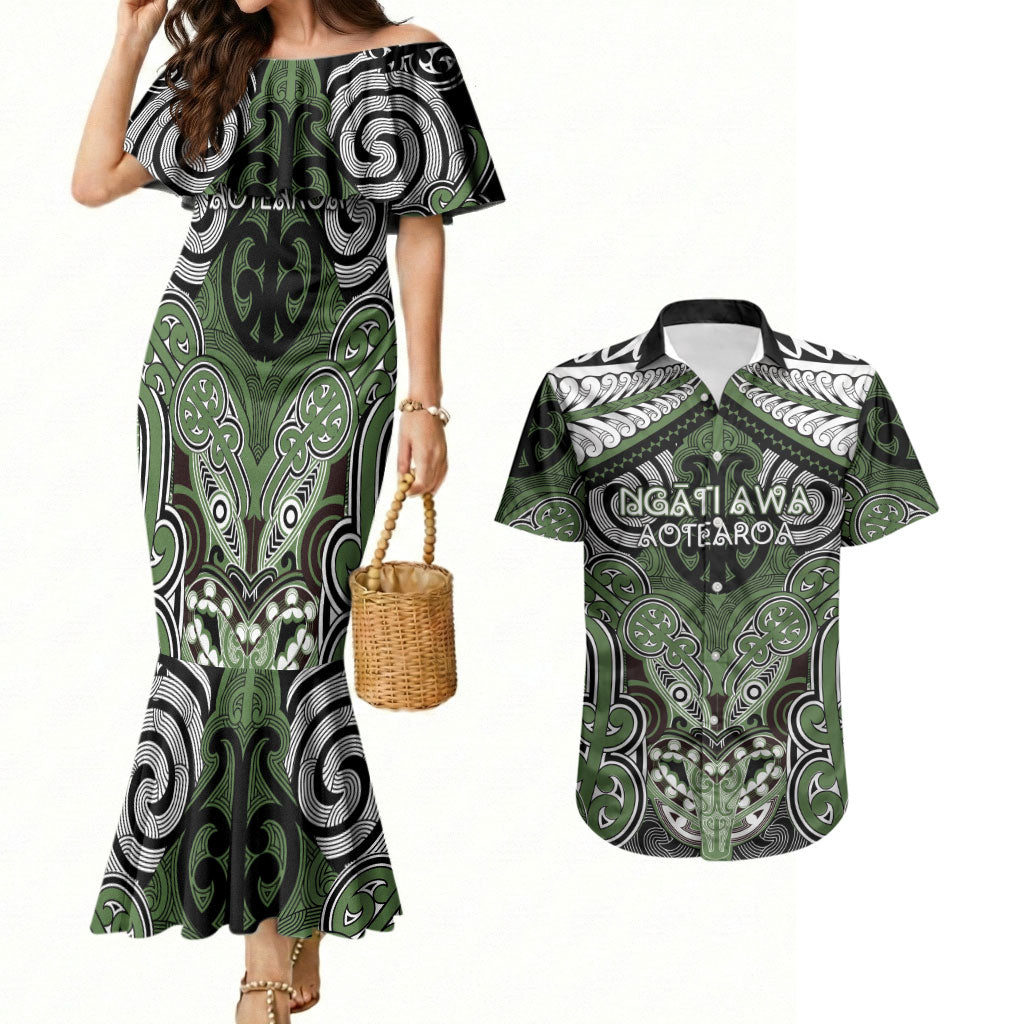 Aotearoa Iwi Ngati Awa Personalised Couples Matching Mermaid Dress and Hawaiian Shirt Maori Kowhaiwhai Pattern