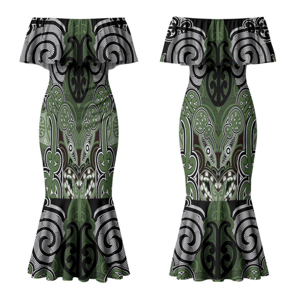 Aotearoa Iwi Ngati Awa Personalised Couples Matching Mermaid Dress and Long Sleeve Button Shirt Maori Kowhaiwhai Pattern