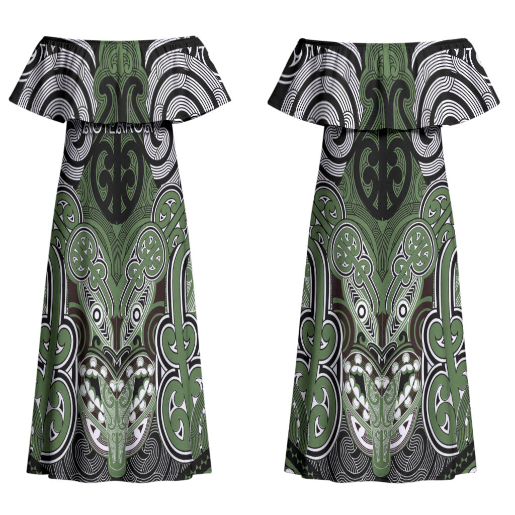 Aotearoa Iwi Ngati Awa Personalised Couples Matching Off Shoulder Maxi Dress and Hawaiian Shirt Maori Kowhaiwhai Pattern