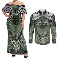 Aotearoa Iwi Ngati Awa Personalised Couples Matching Off Shoulder Maxi Dress and Long Sleeve Button Shirt Maori Kowhaiwhai Pattern