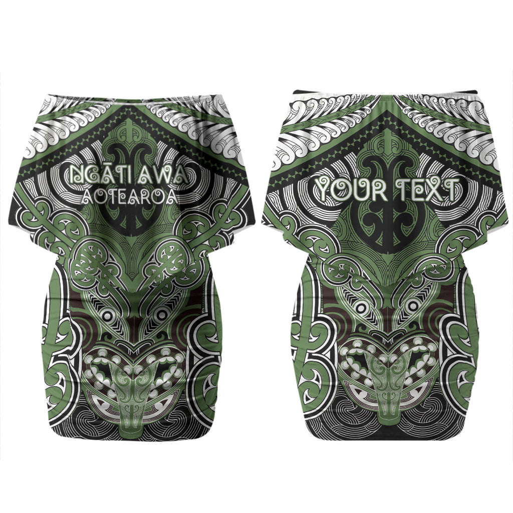 Aotearoa Iwi Ngati Awa Personalised Couples Matching Off Shoulder Short Dress and Hawaiian Shirt Maori Kowhaiwhai Pattern