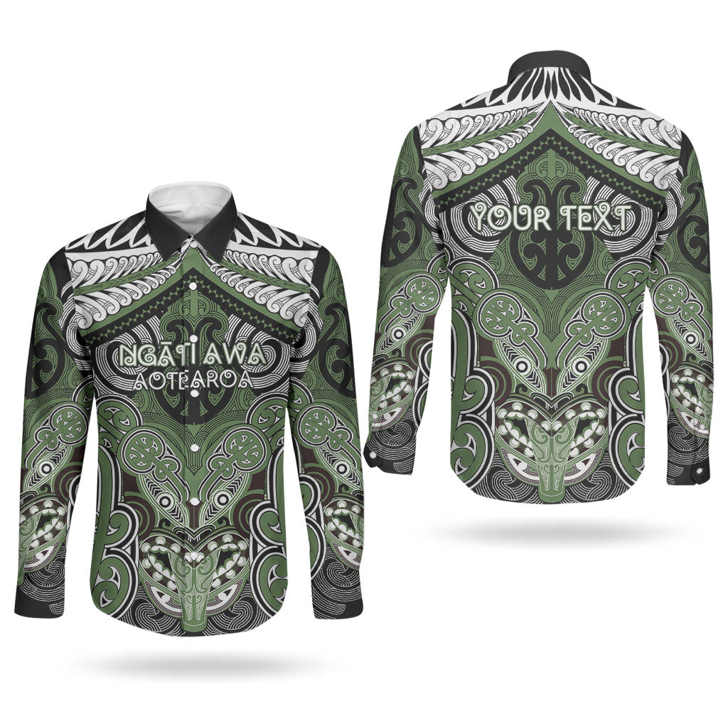 Aotearoa Iwi Ngati Awa Personalised Couples Matching Off The Shoulder Long Sleeve Dress and Long Sleeve Button Shirt Maori Kowhaiwhai Pattern
