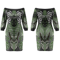 Aotearoa Iwi Ngati Awa Personalised Couples Matching Off The Shoulder Long Sleeve Dress and Long Sleeve Button Shirt Maori Kowhaiwhai Pattern