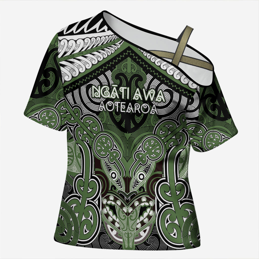 Aotearoa Iwi Ngati Awa Personalised Cross Shoulder Shirt Maori Kowhaiwhai Pattern