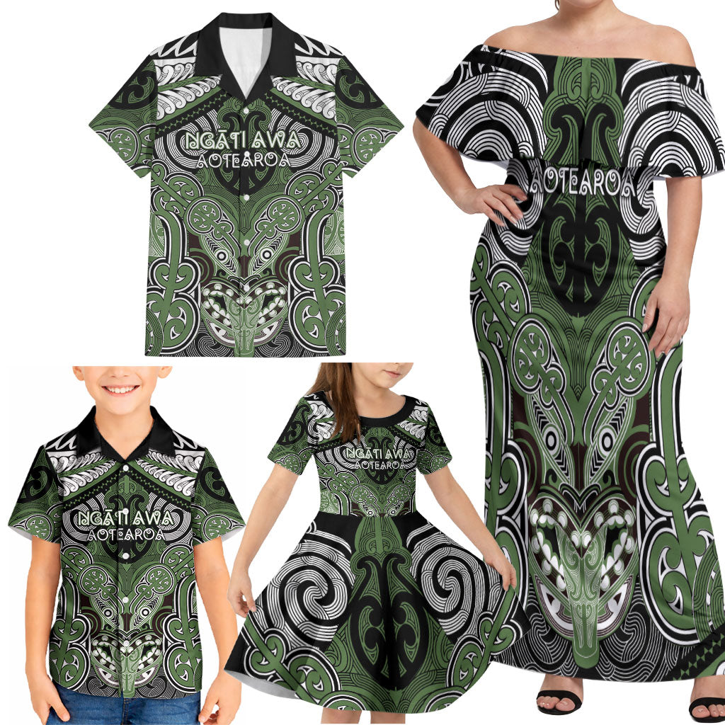 Aotearoa Iwi Ngati Awa Personalised Family Matching Off Shoulder Maxi Dress and Hawaiian Shirt Maori Kowhaiwhai Pattern LT19 - Polynesian Pride