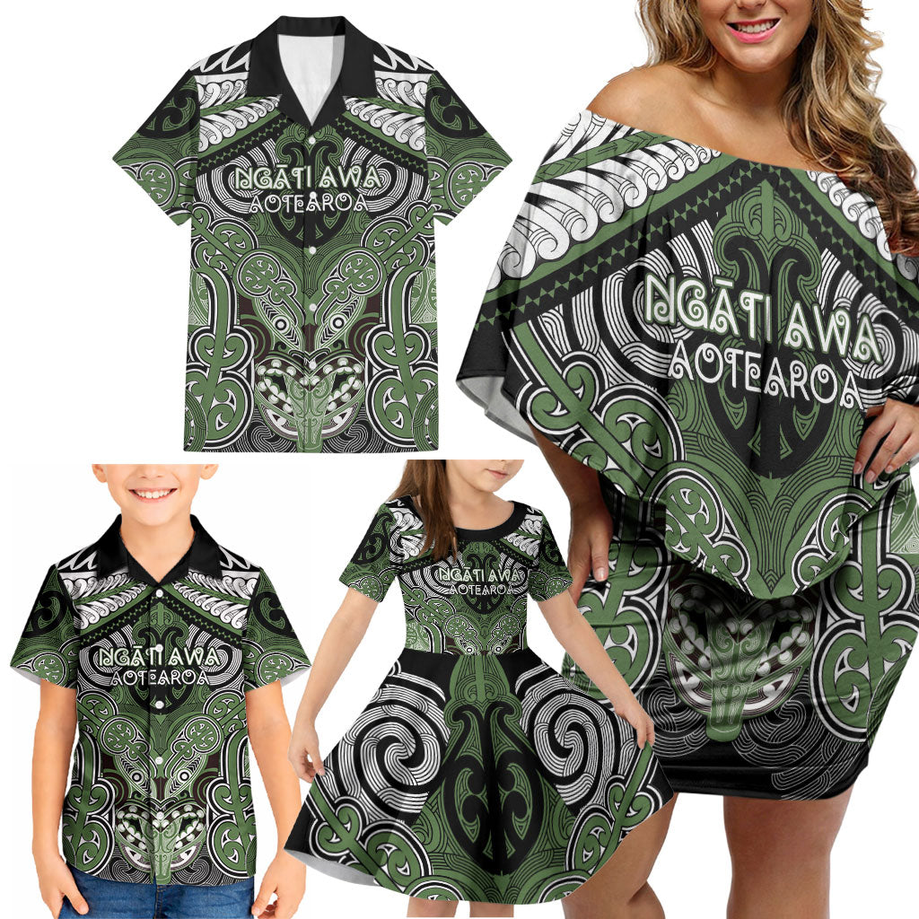 Aotearoa Iwi Ngati Awa Personalised Family Matching Off Shoulder Short Dress and Hawaiian Shirt Maori Kowhaiwhai Pattern LT19 - Polynesian Pride