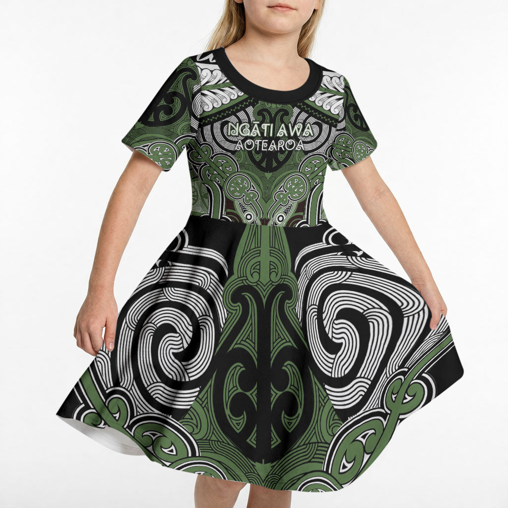 Aotearoa Iwi Ngati Awa Personalised Kid Short Sleeve Dress Maori Kowhaiwhai Pattern