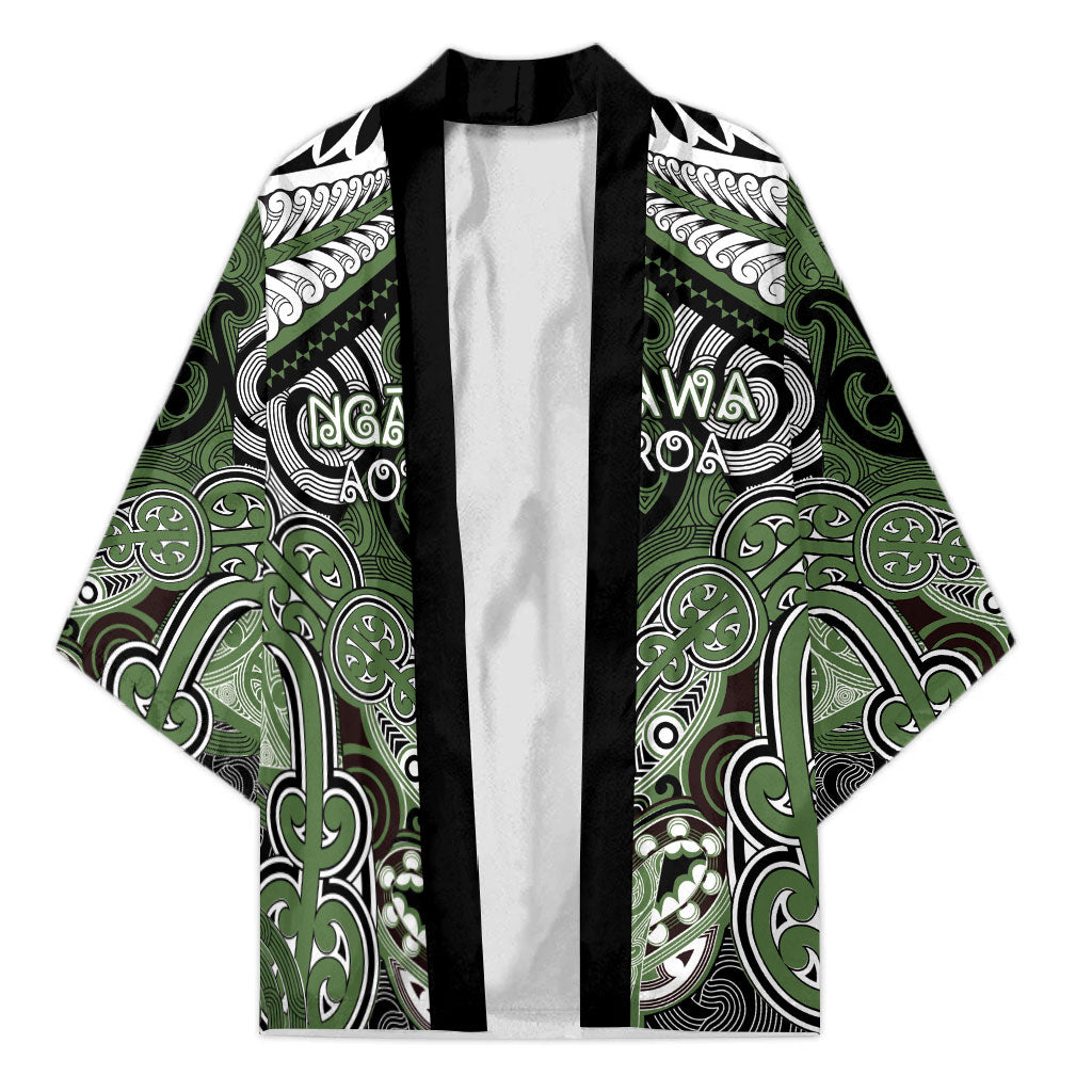 Aotearoa Iwi Ngati Awa Personalised Kimono Maori Kowhaiwhai Pattern LT19 Unisex Green - Polynesian Pride
