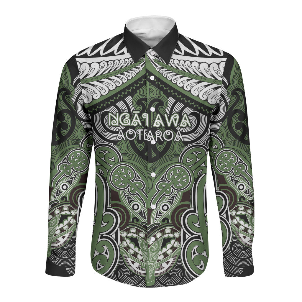 Aotearoa Iwi Ngati Awa Personalised Long Sleeve Button Shirt Maori Kowhaiwhai Pattern LT19 Unisex Green - Polynesian Pride