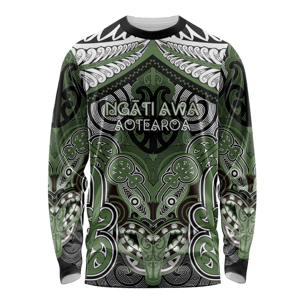 Aotearoa Iwi Ngati Awa Personalised Long Sleeve Shirt Maori Kowhaiwhai Pattern LT19 Unisex Green - Polynesian Pride