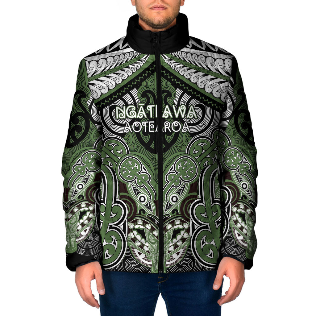 Aotearoa Iwi Ngati Awa Personalised Padded Jacket Maori Kowhaiwhai Pattern LT19 Men Green - Polynesian Pride