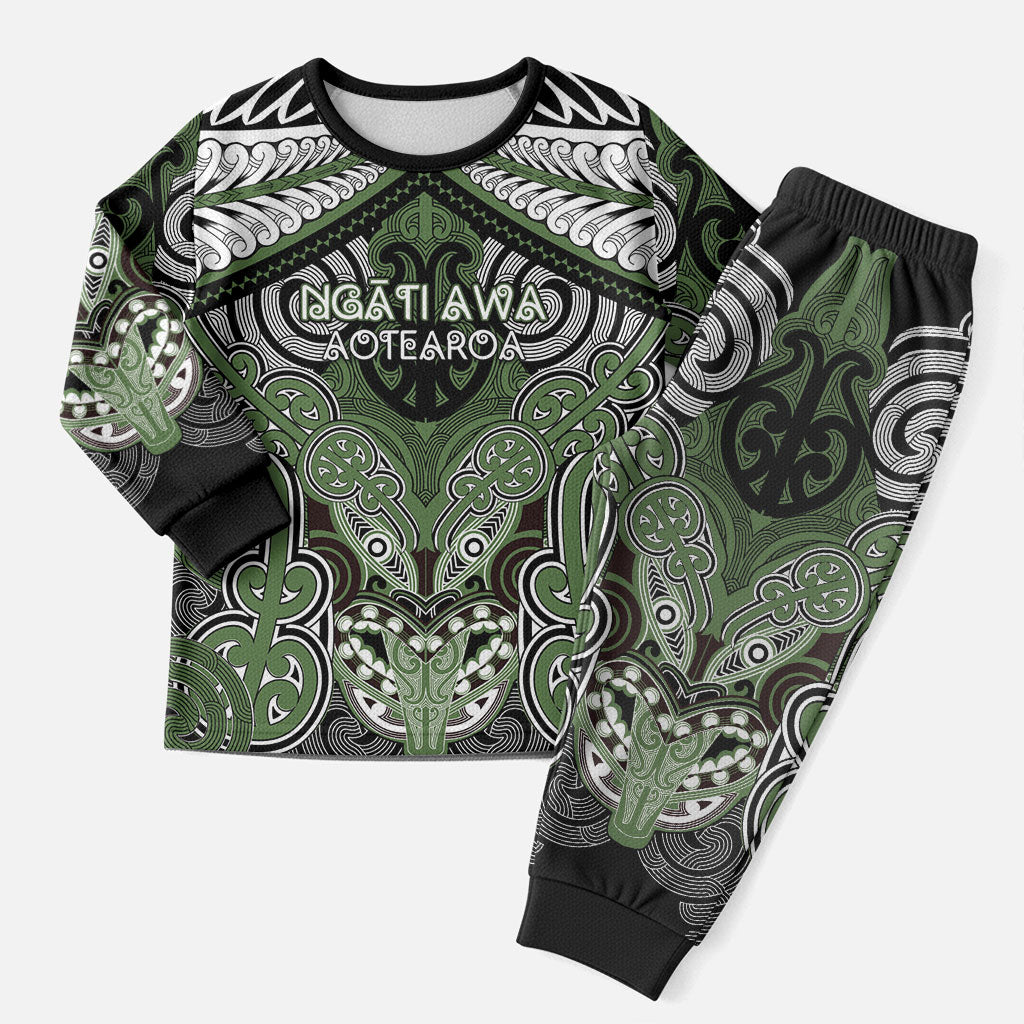 Aotearoa Iwi Ngati Awa Personalised Christmas Pajama Set Maori Kowhaiwhai Pattern LT19 Men Green - Polynesian Pride