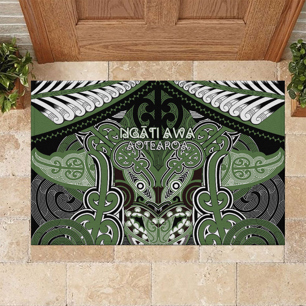 Aotearoa Iwi Ngati Awa Rubber Doormat Maori Kowhaiwhai Pattern LT19 Green - Polynesian Pride