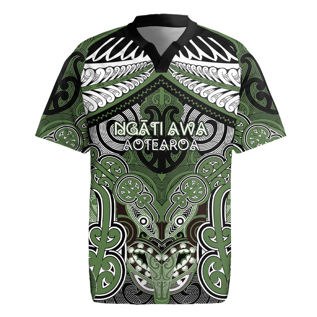 Aotearoa Iwi Ngati Awa Personalised Rugby Jersey Maori Kowhaiwhai Pattern LT19 Green - Polynesian Pride