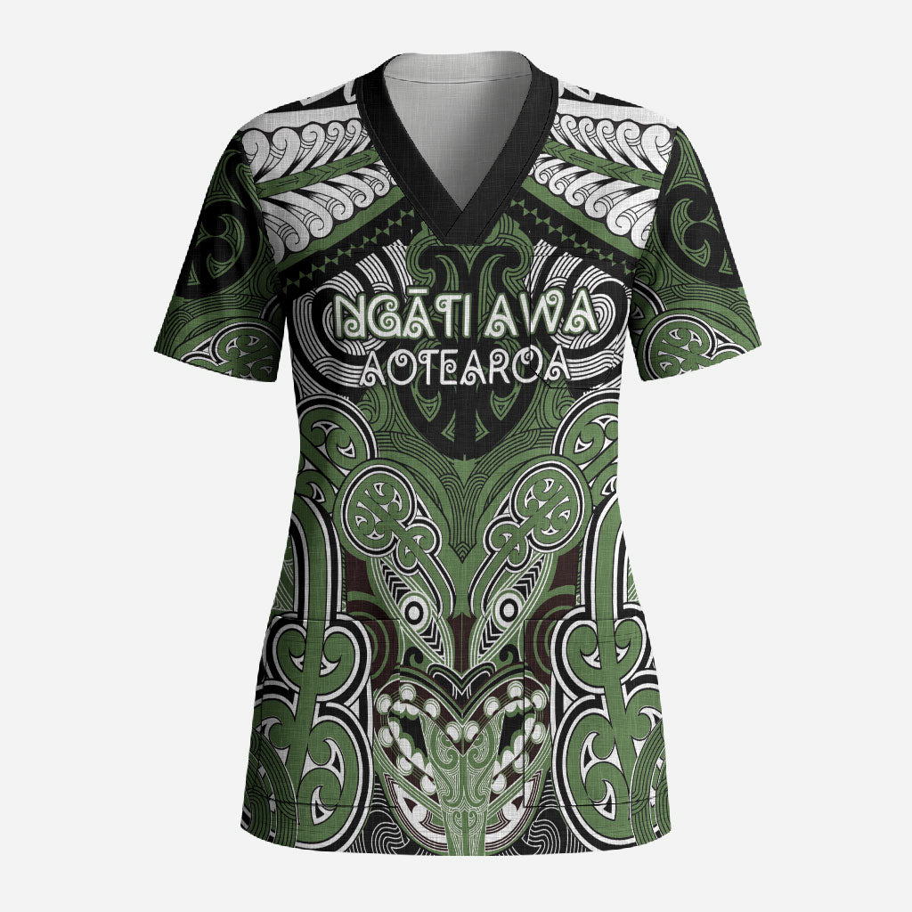 Aotearoa Iwi Ngati Awa Personalised Scrub Top Maori Kowhaiwhai Pattern