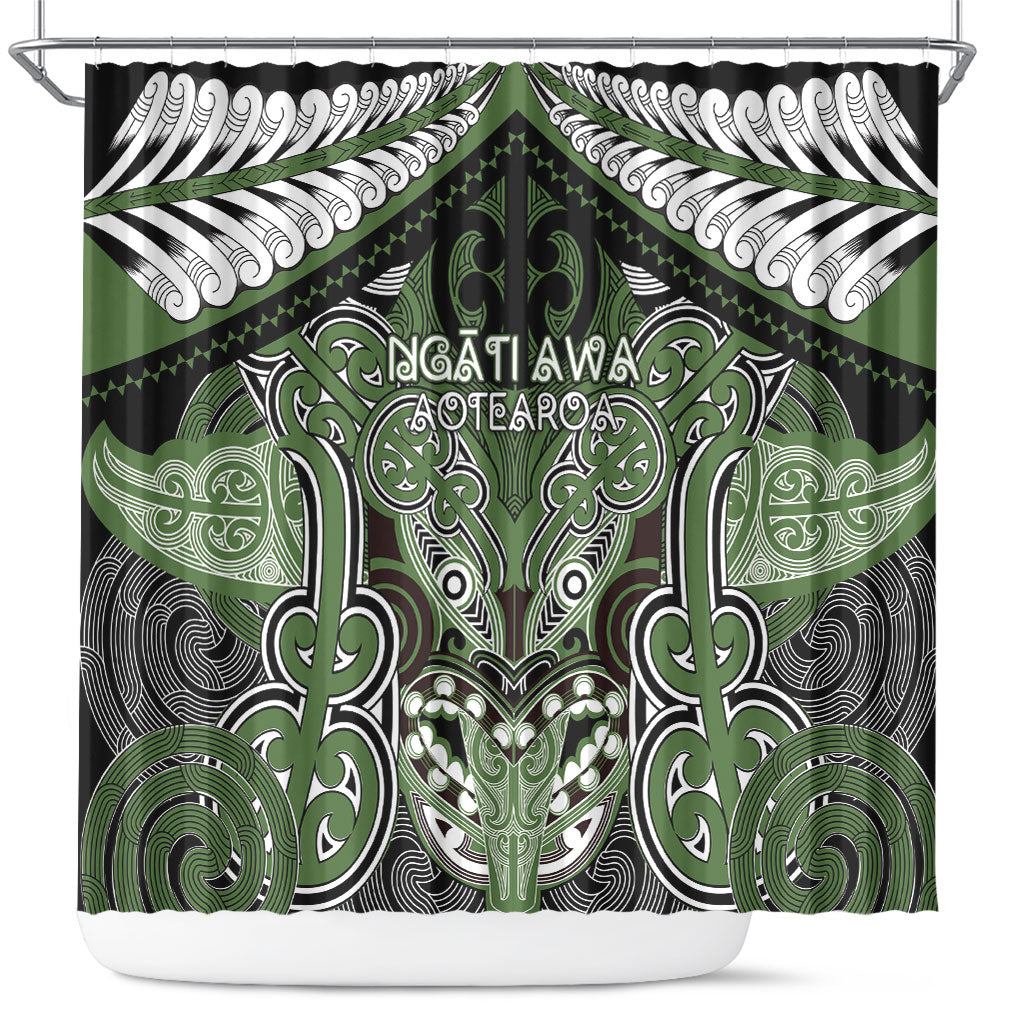 Aotearoa Iwi Ngati Awa Shower Curtain Maori Kowhaiwhai Pattern LT19 Green - Polynesian Pride