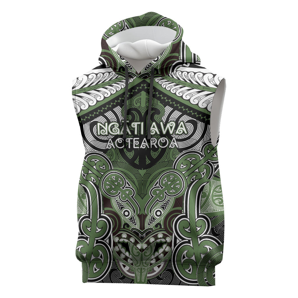 Aotearoa Iwi Ngati Awa Personalised Sleeveless Hoodie Maori Kowhaiwhai Pattern LT19 Green - Polynesian Pride