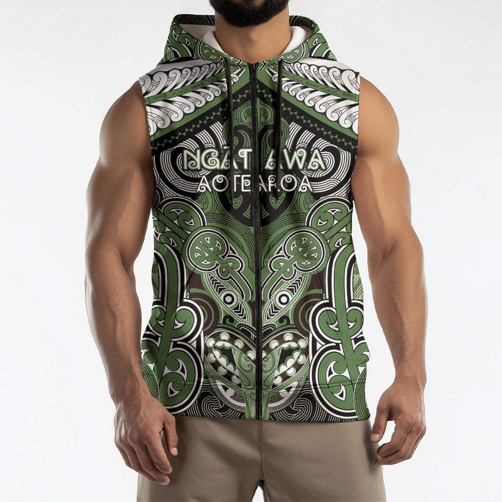 Aotearoa Iwi Ngati Awa Personalised Sleeveless Zip Hoodie Maori Kowhaiwhai Pattern