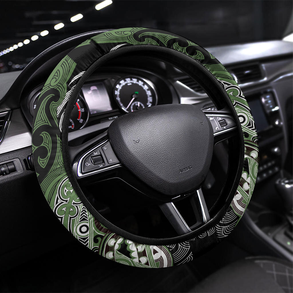 Aotearoa Iwi Ngati Awa Steering Wheel Cover Maori Kowhaiwhai Pattern LT19 Universal Fit Green - Polynesian Pride