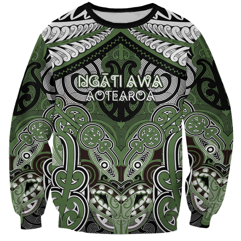 Aotearoa Iwi Ngati Awa Personalised Sweatshirt Maori Kowhaiwhai Pattern LT19 Unisex Green - Polynesian Pride
