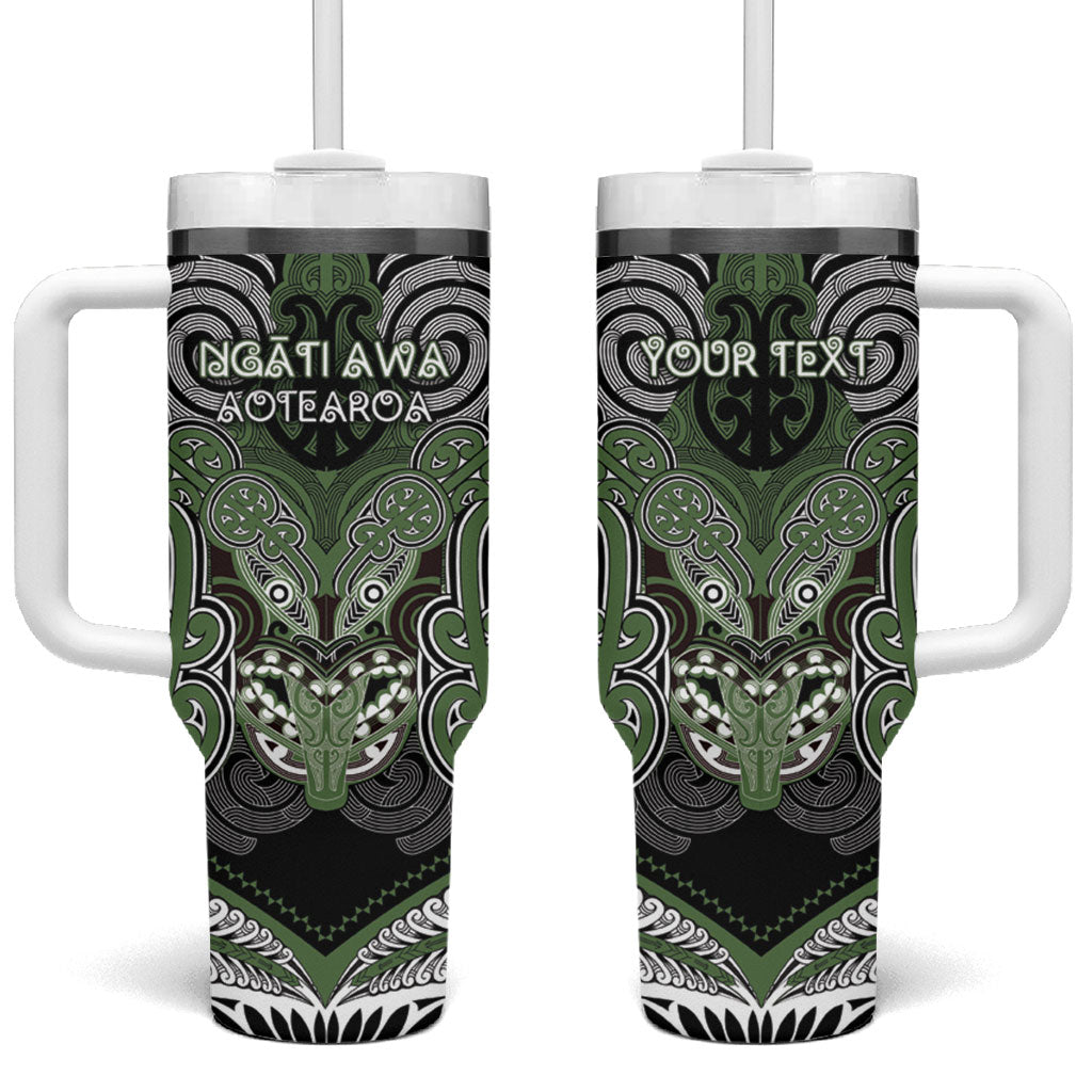 Aotearoa Iwi Ngati Awa Personalised Tumbler With Handle Maori Kowhaiwhai Pattern LT19 One Size: 40 oz Green - Polynesian Pride