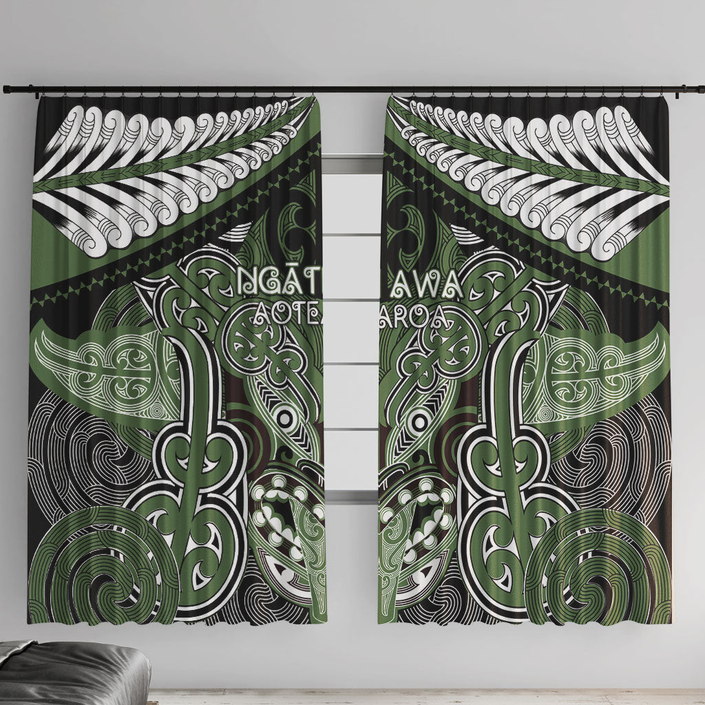 Aotearoa Iwi Ngati Awa Window Curtain Maori Kowhaiwhai Pattern LT19 With Hooks Green - Polynesian Pride