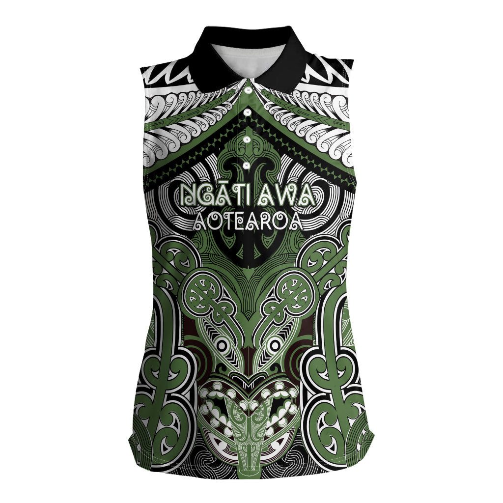 Aotearoa Iwi Ngati Awa Personalised Women Sleeveless Polo Shirt Maori Kowhaiwhai Pattern LT19 Female Green - Polynesian Pride