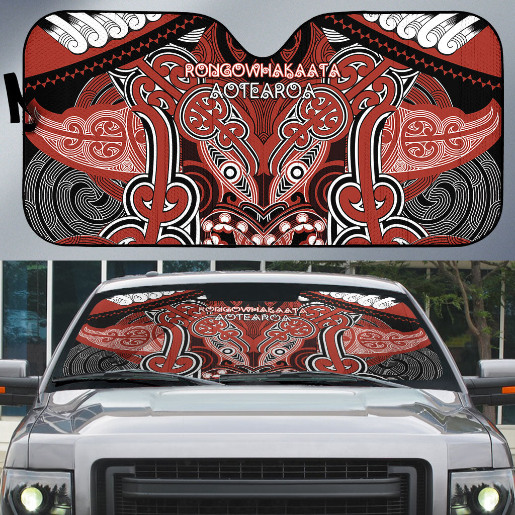 Aotearoa Iwi Rongowhakaata Auto Sun Shade Maori Kowhaiwhai Pattern