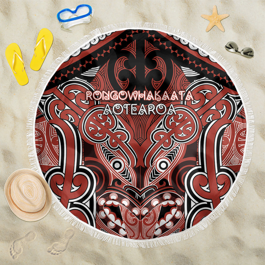 Aotearoa Iwi Rongowhakaata Beach Blanket Maori Kowhaiwhai Pattern LT19 One Size 150cm Red - Polynesian Pride