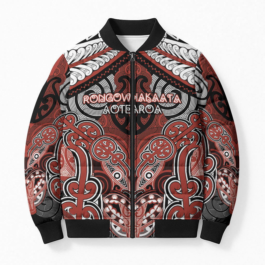 Aotearoa Iwi Rongowhakaata Personalised Bomber Puffer Jacket Maori Kowhaiwhai Pattern LT19 Unisex Red - Polynesian Pride