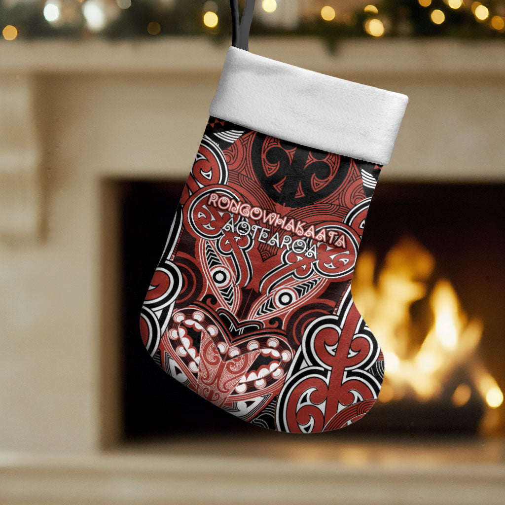 Aotearoa Iwi Rongowhakaata Personalised Christmas Stocking Maori Kowhaiwhai Pattern LT19 Set of 2 Red - Polynesian Pride