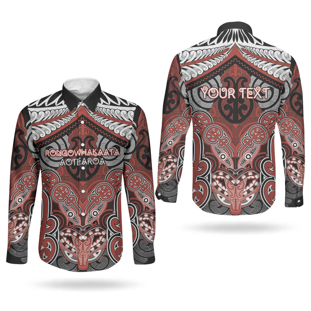 Aotearoa Iwi Rongowhakaata Personalised Couples Matching Long Sleeve Bodycon Dress and Long Sleeve Button Shirt Maori Kowhaiwhai Pattern
