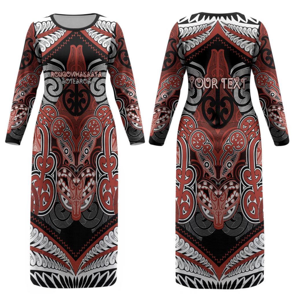 Aotearoa Iwi Rongowhakaata Personalised Couples Matching Long Sleeve Bodycon Dress and Long Sleeve Button Shirt Maori Kowhaiwhai Pattern