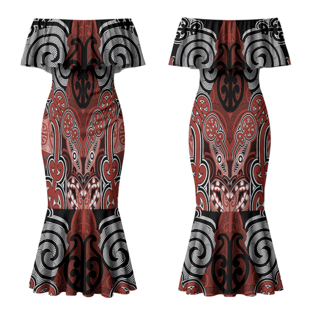 Aotearoa Iwi Rongowhakaata Personalised Couples Matching Mermaid Dress and Long Sleeve Button Shirt Maori Kowhaiwhai Pattern